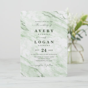 Elegant Fern Green Metallic Marble Wedding Invitation