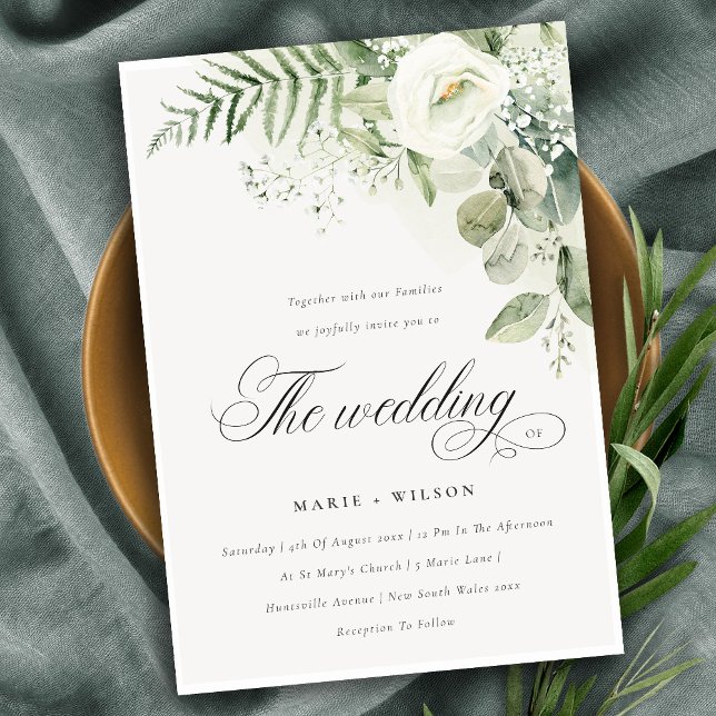 Elegant Fern Greenery White Floral Wedding Invite (Creator Uploaded)