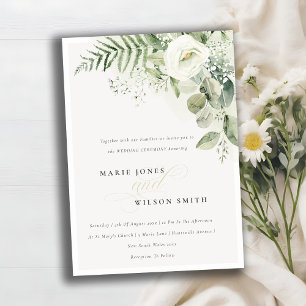 Elegant Fern Greenery White Floral Wedding Invite