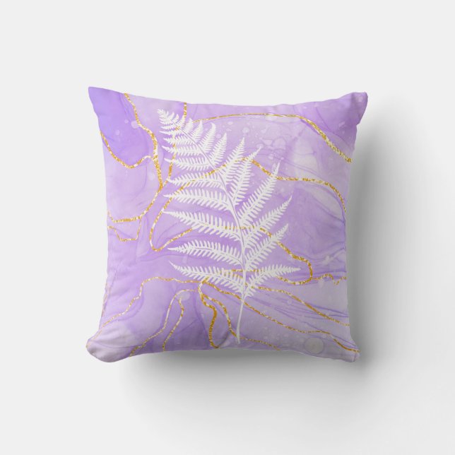 Elegant Fern on Lavender Marble Abstract Art Cushion (Front)
