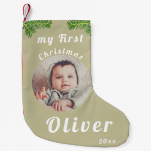 Elegant Festive Baby`s First Christmas Photo  Small Christmas Stocking