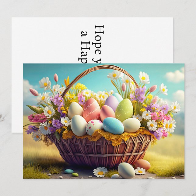Elegant Festive Basket Of Easter Eggs Holiday Card (Front/Back)