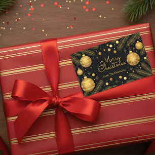 Elegant Festive Black and Gold Merry Christmas Rectangular Sticker