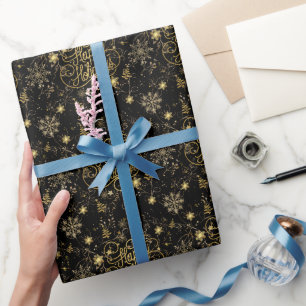 Elegant Festive Black and Gold Merry Christmas Wrapping Paper