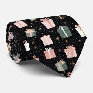 Elegant Festive Black Christmas Gifts Pattern Tie
