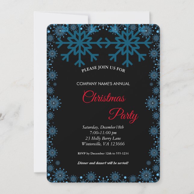Elegant Festive Blue Flakes Invitation (Front)