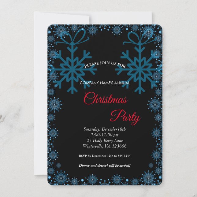 Elegant Festive Blue Flakes Invitation (Front)