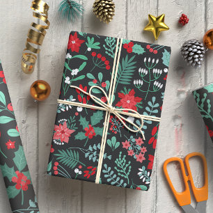 Elegant Festive Botanical Christmas Pattern Wrapping Paper
