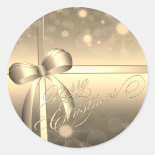 Elegant Festive , Bow Glitter Merry Christmas Classic Round Sticker