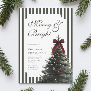 Elegant Festive Bow Green Christmas Dinner Party Invitation