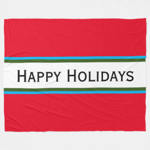 Elegant Festive Bright Red White "Happy Holidays" Fleece Blanket