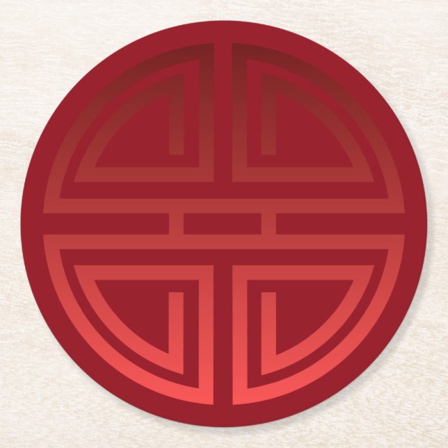 Elegant Festive Chic Red Chinese Longevity Motif Round Paper Coaster (Front)