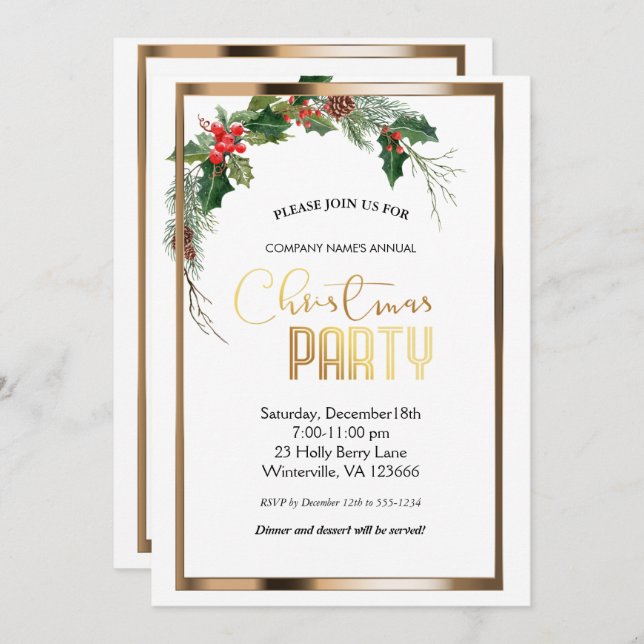 Elegant festive Christmas gold Invitation (Front/Back)
