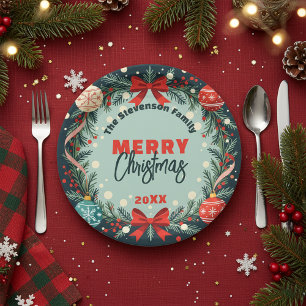Elegant Festive Christmas Holiday Ornament Wreath Paper Plate