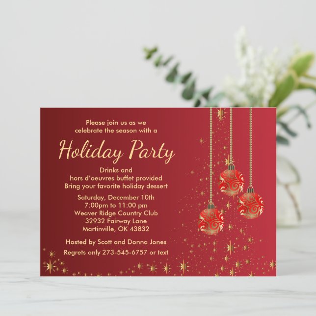 Elegant Festive Christmas Party Invitation (Standing Front)