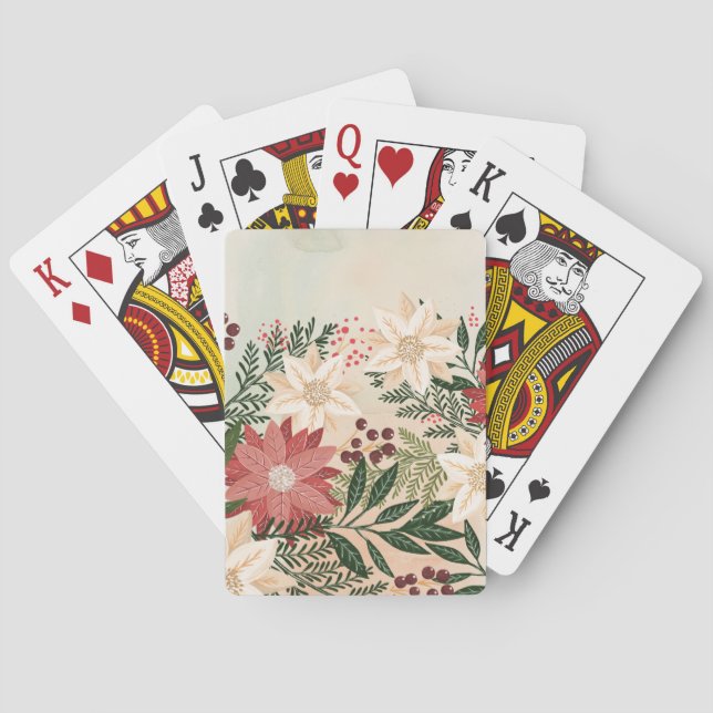 Elegant Festive Christmas Poinsettia Holiday Playing Cards (Back)