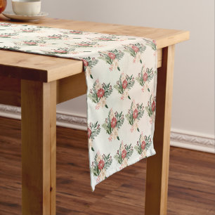 Elegant Festive Christmas Poinsettia Holiday Short Table Runner