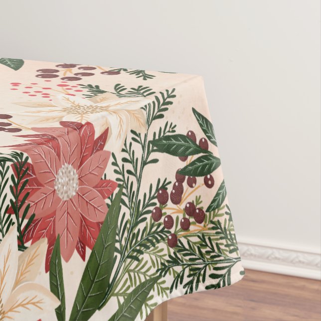 Elegant Festive Christmas Poinsettia Holiday Tablecloth (In Situ)