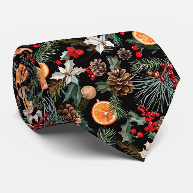 Elegant Festive Christmas Poinsettia Pattern Tie (Rolled)