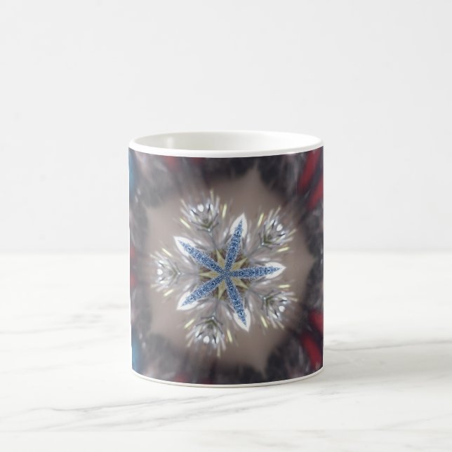 Elegant Festive Christmas Star Shiny Blue White Coffee Mug (Center)