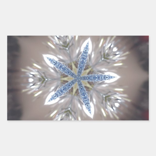 Elegant Festive Christmas Star Shiny Blue White Rectangular Sticker (Front)