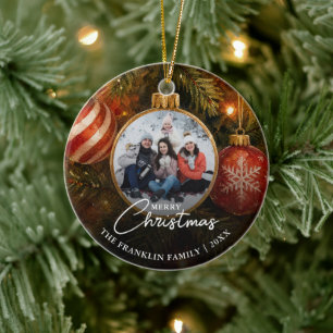 Elegant Festive Christmas Tree Baubles Photo Ceramic Tree Decoration