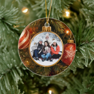 Elegant Festive Christmas Tree Baubles Photo Ceramic Tree Decoration