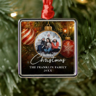 Elegant Festive Christmas Tree Baubles Photo Metal Tree Decoration