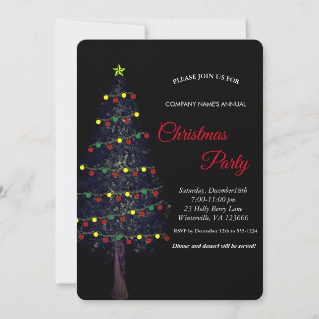 Elegant festive Christmas tree Lamps Invitation (Front)