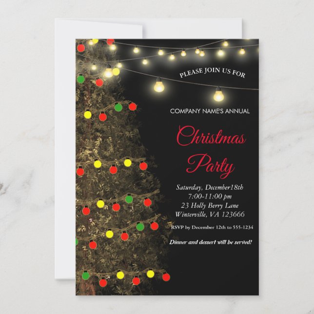 Elegant festive Christmas tree Lamps Invitation (Front)