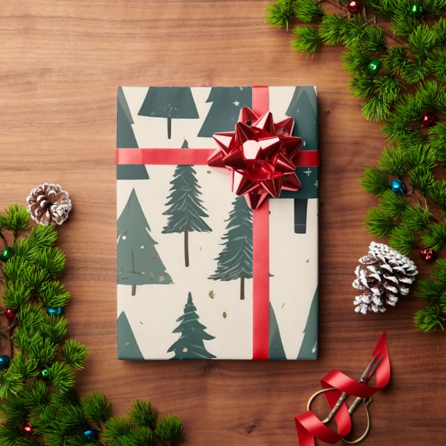 Elegant Festive Christmas Tree Pattern Wrapping Paper (Holiday Gift)