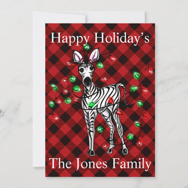 Elegant festive Christmas Zebra twinkle lights Holiday Card (Front)