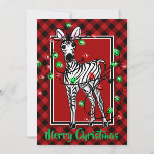 Elegant festive Christmas Zebra twinkle lights Holiday Card