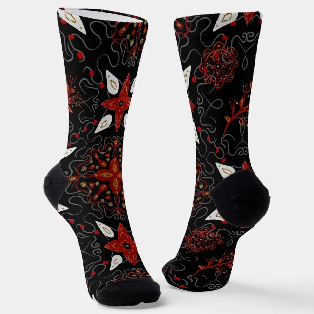 Elegant, festive feel symmetrical floral pattern socks (Angled)