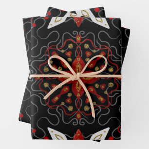 Elegant, festive feel symmetrical floral pattern wrapping paper sheet
