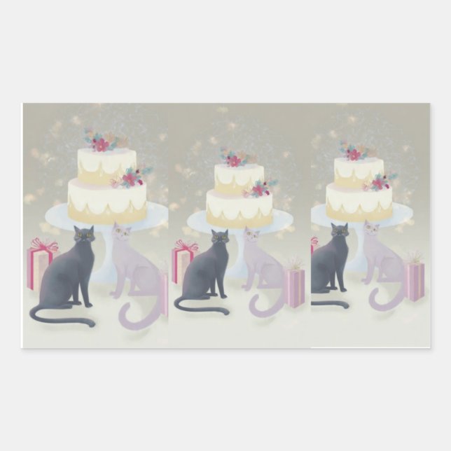 Elegant Festive Feline Celebration Rectangular Sticker (Front)