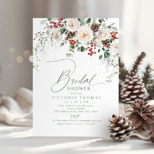 Elegant Festive Floral Holiday bridal shower Invitation