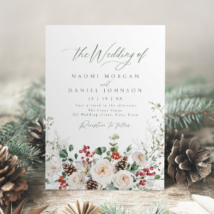 Elegant Festive Floral Holiday Winter Wedding Invitation