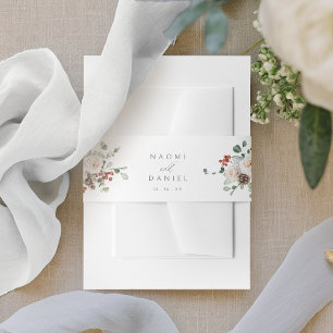 Elegant Festive Floral Holiday Winter Wedding Invitation Belly Band