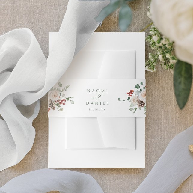 Elegant Festive Floral Holiday Winter Wedding  Invitation Belly Band (Elegant Festive Floral Holiday Winter Wedding Invitation Belly Band)