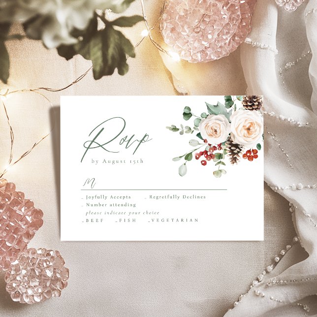 Elegant Festive Floral Holiday Winter Wedding RSVP Card (Elegant Festive Floral Holiday Winter Wedding RSVP Card)
