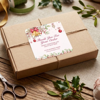 Elegant Festive Floral Merry Christmas Thank You  Square Sticker