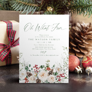 Elegant Festive Floral Oh What Fun Holiday Party Invitation