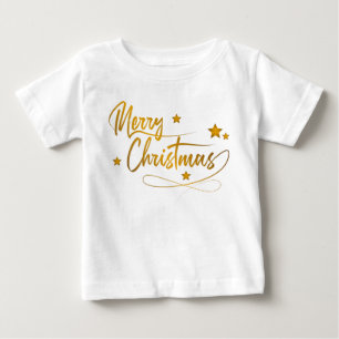 Elegant Festive Gold Calligraphy Merry Christmas  Baby T-Shirt
