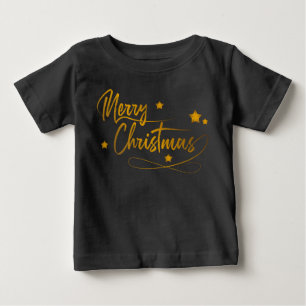 Elegant Festive Gold Calligraphy Merry Christmas  Baby T-Shirt