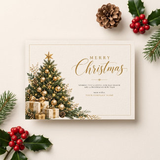 Elegant Festive Gold Christmas Tree Business Holiday Card