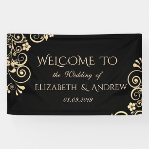 Elegant Festive  Gold Flowers  Wedding Banner