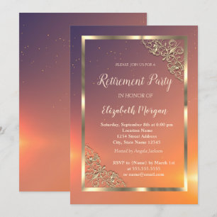 Elegant Festive Gold Frame Retirement Invitation