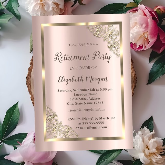 Elegant Festive Gold Frame,Rose Gold Retirement In Invitation (Creator Uploaded)