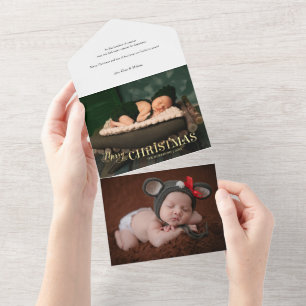 Elegant Festive Gold Merry Christmas Script Photo All In One Invitation